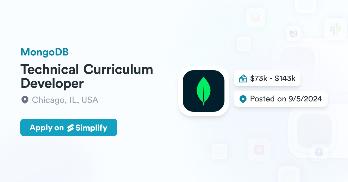 Technical Curriculum Developer @ MongoDB | Simplify Jobs