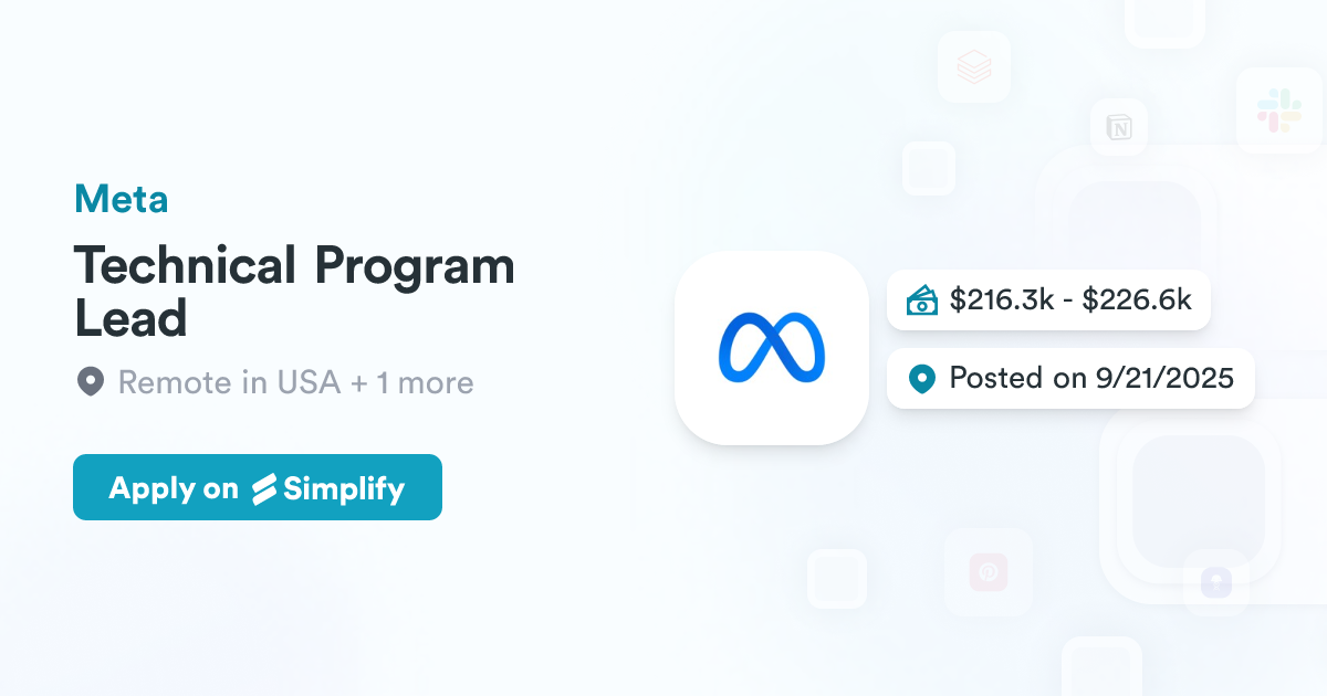 Chapter 91 Program Lead Technical Program Lead @ Meta | Simplify Jobs