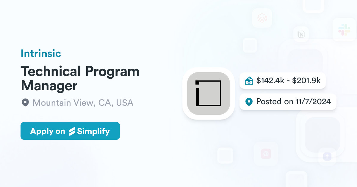 Intrinsic Programming Technical Program Manager @ Intrinsic | Simplify Jobs