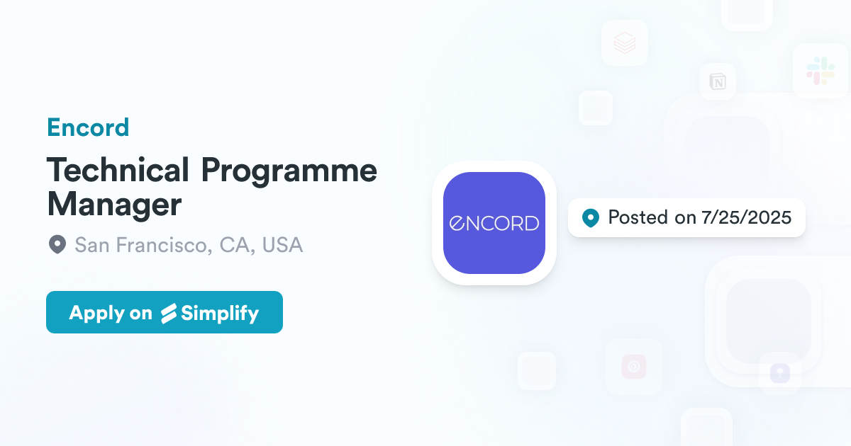 Ict Programme Manager Technical Programme Manager @ Encord | Simplify Jobs