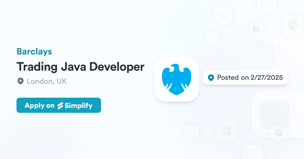 Trading Java Developer @ Barclays | Simplify Jobs