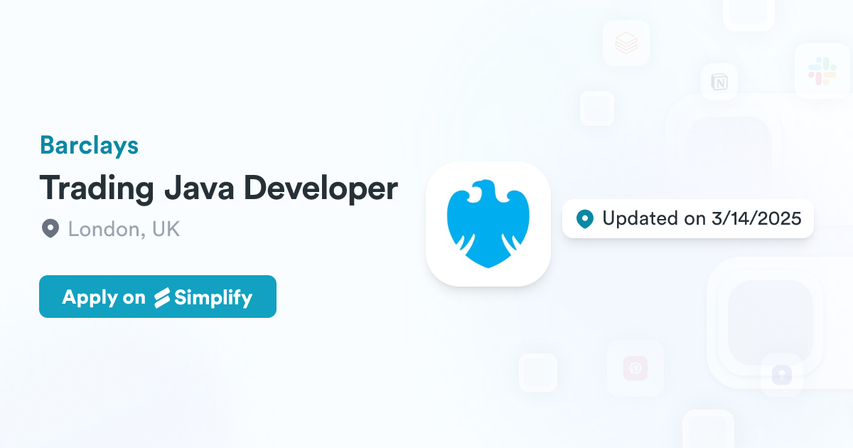 Trading Java Developer @ Barclays | Simplify Jobs