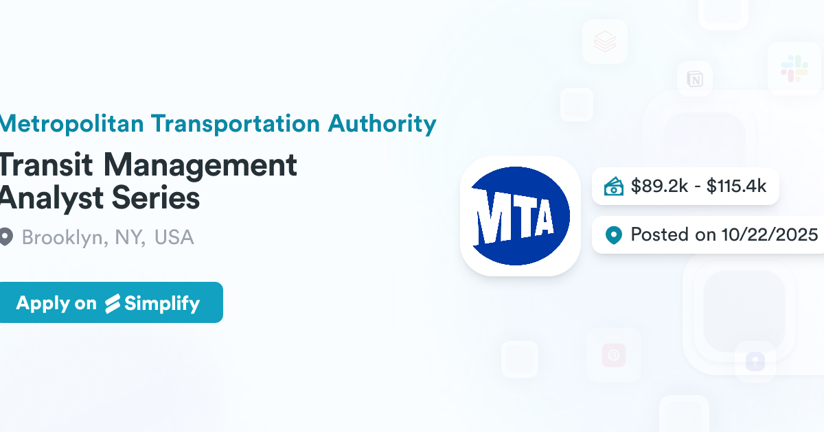 Bank Job Transit Transit Management Analyst Series @ Metropolitan Transportation ...