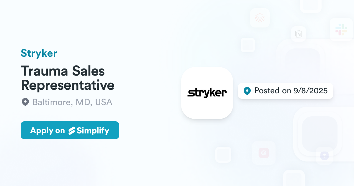 Trauma Sales Representative @ Stryker | Simplify Jobs