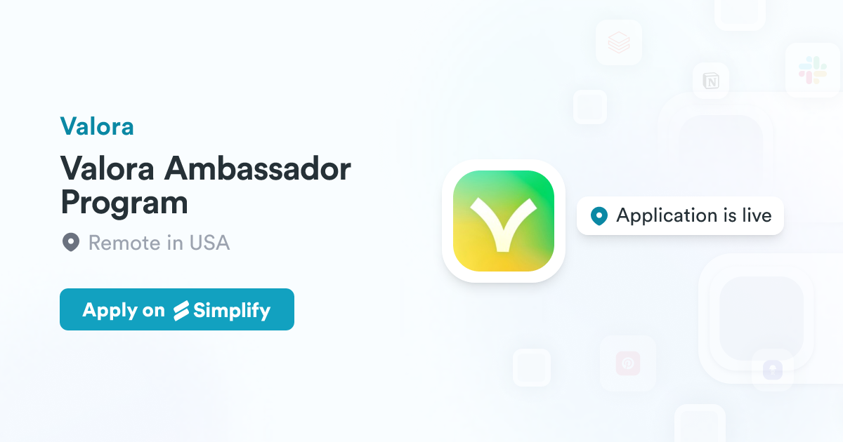 Valora Ambassador Program @ Valora | Simplify Jobs