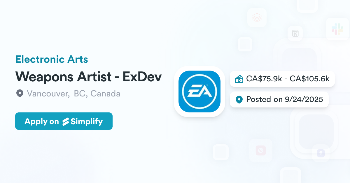 Exdev Script Weapons Artist - ExDev @ Electronic Arts | Simplify Jobs