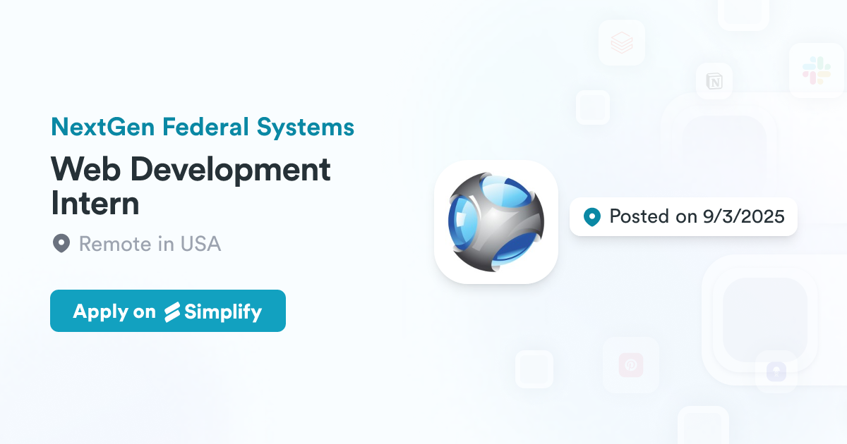 Nextgen Development Web Development Intern @ NextGen Federal Systems | Simplify Jobs