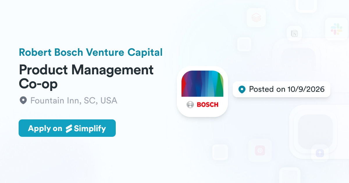 Spring Capital Management Product Management Co-op @ Robert Bosch Venture Capital | Simplify Jobs