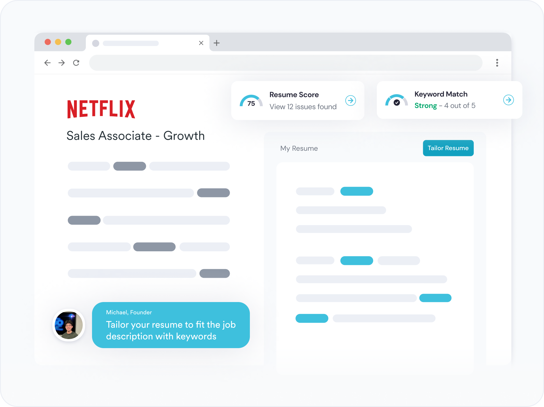 Simplify AI resume builder preparing a candidate profile