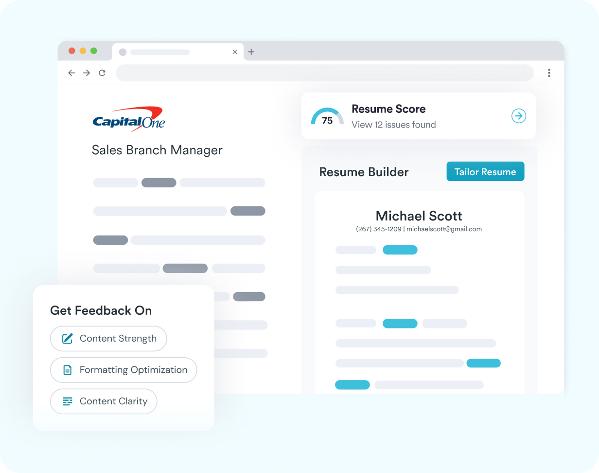 Simplify resume score showing content strength, formatting, and clarity feedback