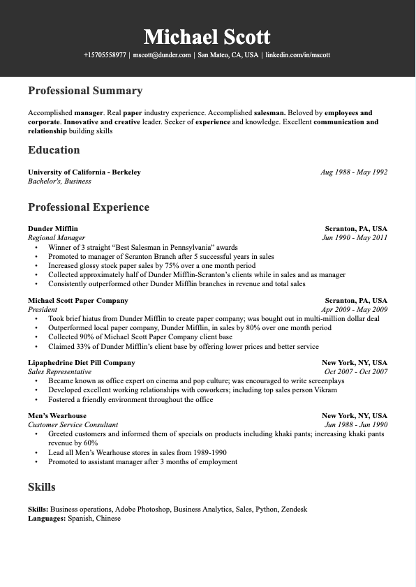 Accent resume template preview