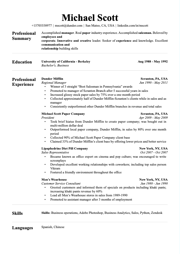 Minimalist resume template preview